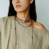 Smoky Glass & Tiger’s Eye Extra Long Beaded Necklace - floysun