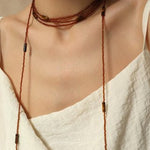 Smoky Glass & Tiger’s Eye Extra Long Beaded Necklace - floysun