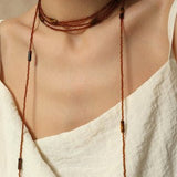 Smoky Glass & Tiger’s Eye Extra Long Beaded Necklace - floysun