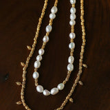 Smooth Freshwater Pearl Crinkled Gold Collarbone Necklace - floysun