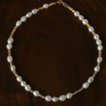 Smooth Freshwater Pearl Crinkled Gold Collarbone Necklace - floysun