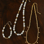 Smooth Freshwater Pearl Crinkled Gold Collarbone Necklace - floysun