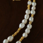 Smooth Freshwater Pearl Crinkled Gold Collarbone Necklace - floysun