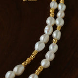 Smooth Freshwater Pearl Crinkled Gold Collarbone Necklace - floysun