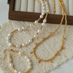 Smooth Freshwater Pearl Crinkled Gold Collarbone Necklace - floysun