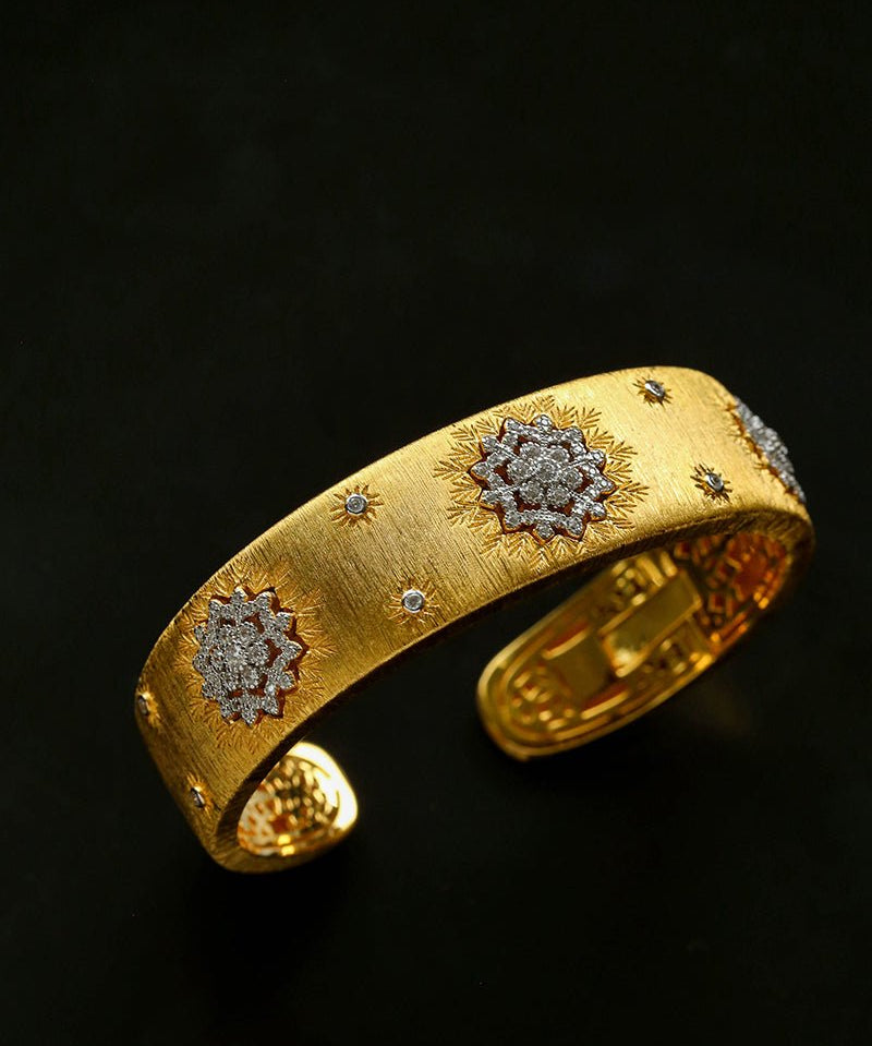 Snowflake - Embellished Wide Cuff Bracelet – Brushed Gold - floysun