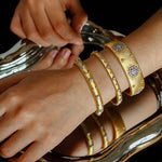 Snowflake - Embellished Wide Cuff Bracelet – Brushed Gold - floysun