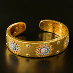 Snowflake - Embellished Wide Cuff Bracelet – Brushed Gold - floysun