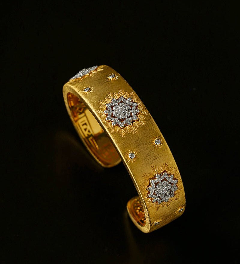 Snowflake - Embellished Wide Cuff Bracelet – Brushed Gold - floysun