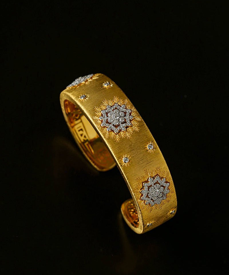 Snowflake - Embellished Wide Cuff Bracelet – Brushed Gold - floysun