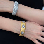 Snowflake - Embellished Wide Cuff Bracelet – Brushed Silver - floysun