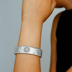 Snowflake - Embellished Wide Cuff Bracelet – Brushed Silver - floysun
