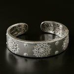 Snowflake - Embellished Wide Cuff Bracelet – Brushed Silver - floysun