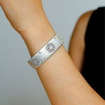 Snowflake - Embellished Wide Cuff Bracelet – Brushed Silver - floysun