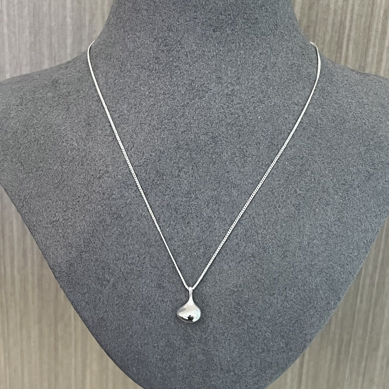 Solid 925 Sterling Silver Smooth Teardrop Pendant Necklace - floysun