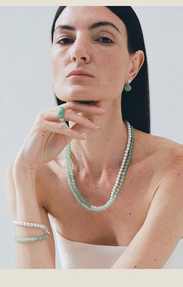 Solid Natural Green Aventurine Beaded Necklace - floysun