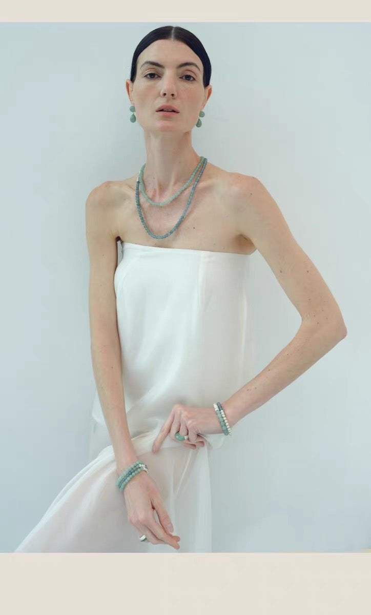 Solid Natural Green Aventurine Beaded Necklace - floysun