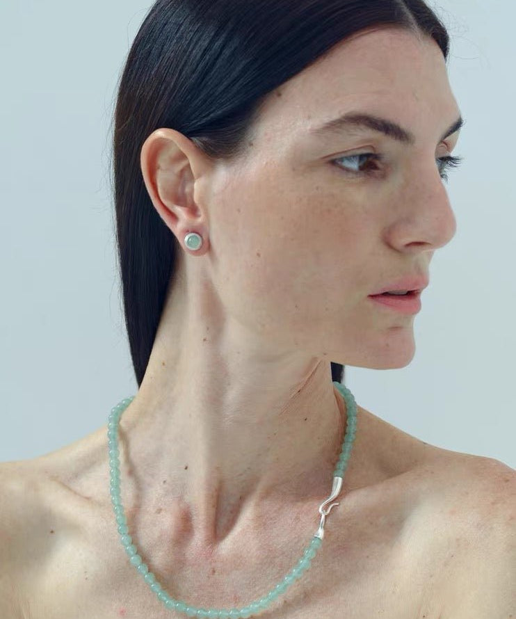 Solid Natural Green Aventurine Beaded Necklace - floysun