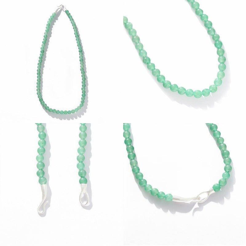 Solid Natural Green Aventurine Beaded Necklace - floysun