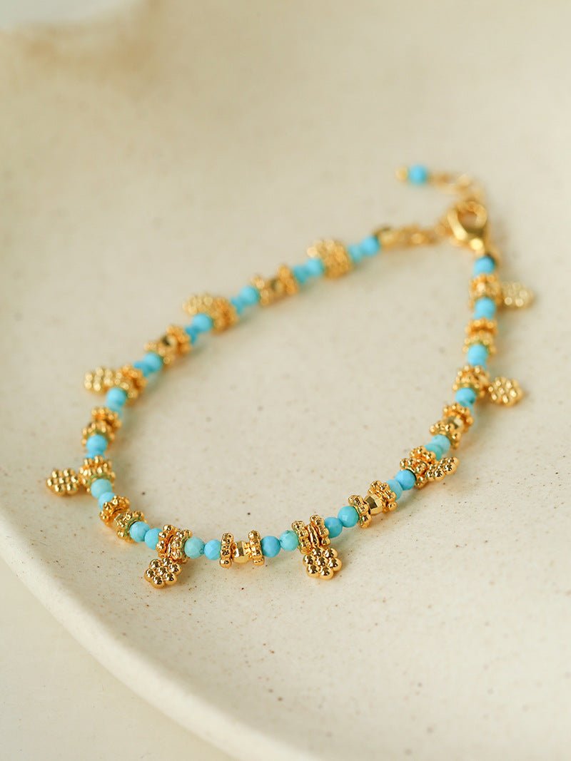 Soothing Blue Turquoise Tiny Flower Beaded Bracelet - floysun