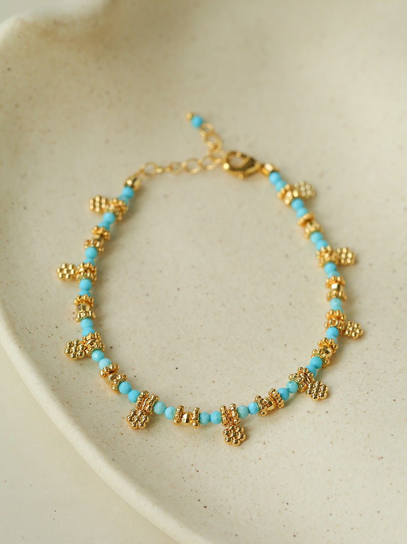 Soothing Blue Turquoise Tiny Flower Beaded Bracelet - floysun