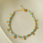 Soothing Blue Turquoise Tiny Flower Beaded Bracelet - floysun