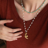 Soothing Blue Turquoise Tiny Flower Beaded Necklace - floysun