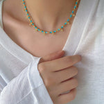 Soothing Blue Turquoise Tiny Flower Beaded Necklace - floysun