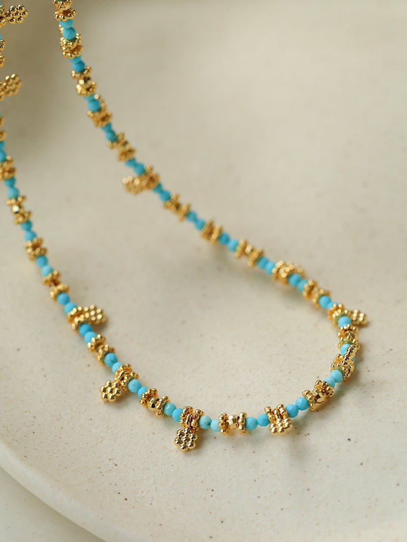 Soothing Blue Turquoise Tiny Flower Beaded Necklace - floysun