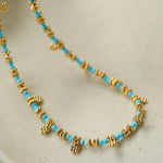 Soothing Blue Turquoise Tiny Flower Beaded Necklace - floysun