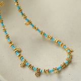 Soothing Blue Turquoise Tiny Flower Beaded Necklace - floysun