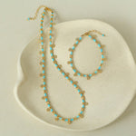 Soothing Blue Turquoise Tiny Flower Beaded Necklace - floysun