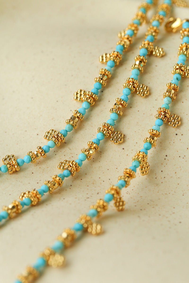 Soothing Blue Turquoise Tiny Flower Beaded Necklace - floysun