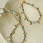 Soothing Blue Turquoise Tiny Flower Beaded Necklace - floysun