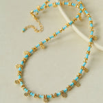 Soothing Blue Turquoise Tiny Flower Beaded Necklace - floysun
