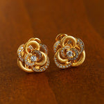 Sparkling Diamond Brushed Camellia Stud Earrings - floysun