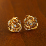 Sparkling Diamond Brushed Camellia Stud Earrings - floysun