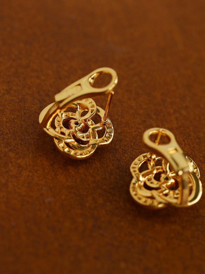 Sparkling Diamond Brushed Camellia Stud Earrings - floysun