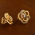 Sparkling Diamond Brushed Camellia Stud Earrings - floysun