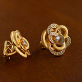Sparkling Diamond Brushed Camellia Stud Earrings - floysun