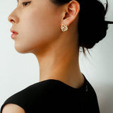 Sparkling Diamond Brushed Camellia Stud Earrings - floysun
