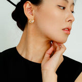 Sparkling Diamond Brushed Camellia Stud Earrings - floysun