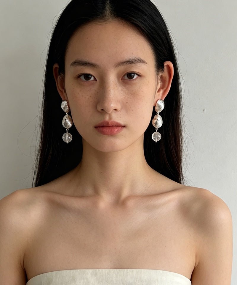 Spiral Conch Clear Quartz Long Drop Earrings - floysun