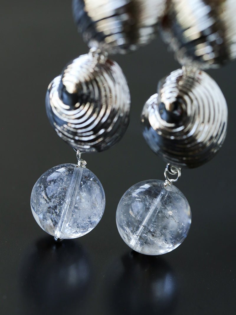 Spiral Conch Clear Quartz Long Drop Earrings - floysun