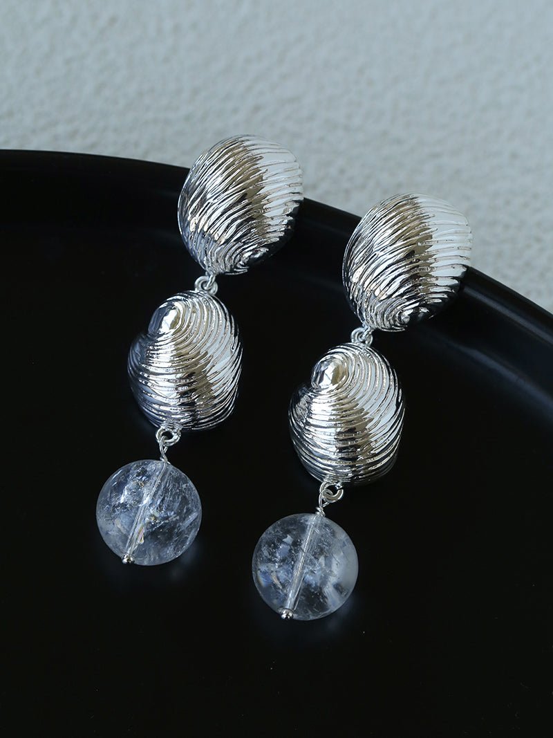 Spiral Conch Clear Quartz Long Drop Earrings - floysun