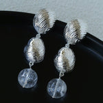 Spiral Conch Clear Quartz Long Drop Earrings - floysun