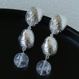 Spiral Conch Clear Quartz Long Drop Earrings - floysun