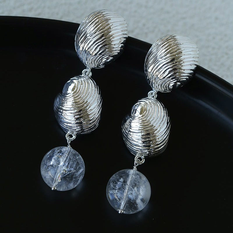 Spiral Conch Clear Quartz Long Drop Earrings - floysun
