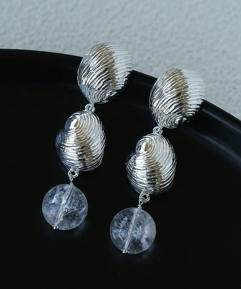 Spiral Conch Clear Quartz Long Drop Earrings - floysun