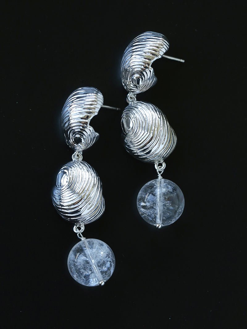 Spiral Conch Clear Quartz Long Drop Earrings - floysun